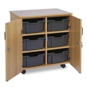 6 Deep Oak Unit With Doors Grey Trays
