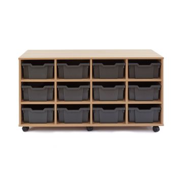 12 Deep Oak Open Unit - Grey Trays