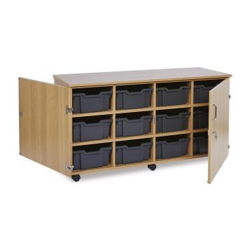 12 Deep Oak Unit With Doors Grey Trays