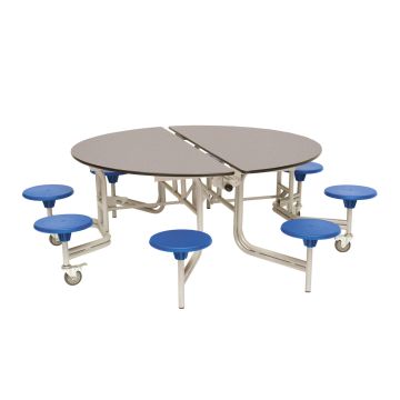 Primary Circular 8 Seater Table Blue Seat Grey Top