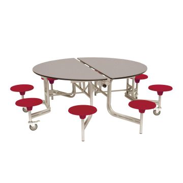 Primary Circular 8 Seater Table Red Seat Grey Top
