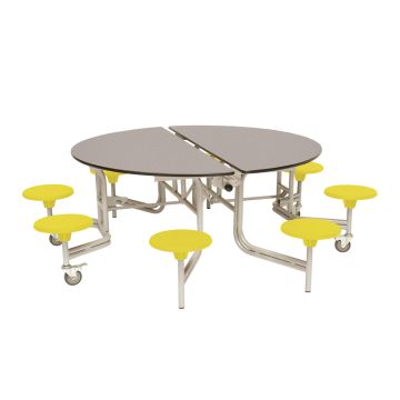 Secondary Circular 8 Seater Table Yellow Seat Grey Top