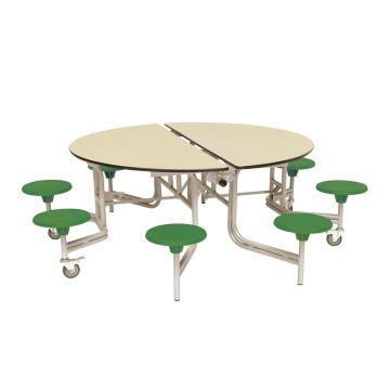 Primary Circular 8 Seater Table Green Seat Maple Top