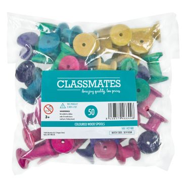 Classmates Coloured Wooden Spools - Pack of 50