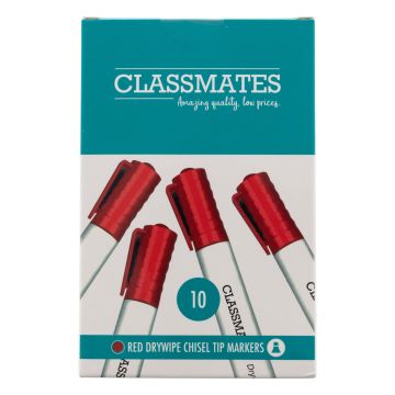 Classmates Whiteboard Marker - Red - Chisel Tip - Pk 10