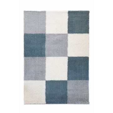 Blue/Grey Patchwork Rug - Large