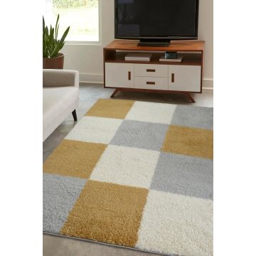 Ocre/Grey Patchwork Rug - Large