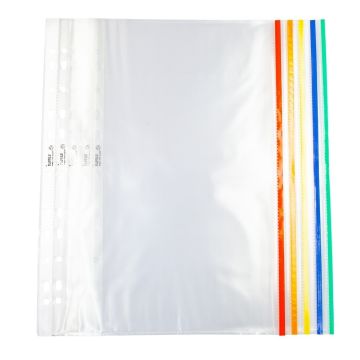 A4 Coloured Edged Plastic Punched Pockets - Pack of 25