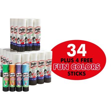Pritt Stick Original 43g Large Classpack - Pack of 34 Plus 4 Free 20g Rainbow