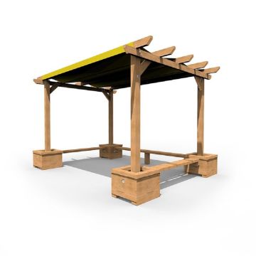 Shaded Pergola with Seating & Planters