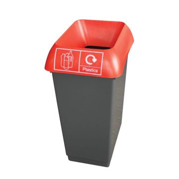 50L Recycling Bin With Red Lid With Plastics Logo - Pack of 2