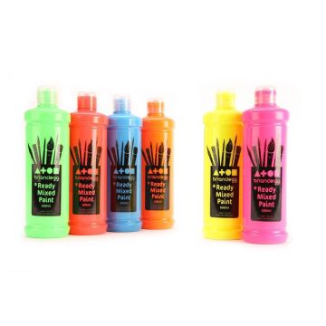Ready Mixed Paint 600ml Flourescent Assorted - Pack of 6