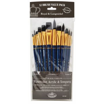 Royal & Langnickel Soft Black Taklon Brushes - Pack of 12