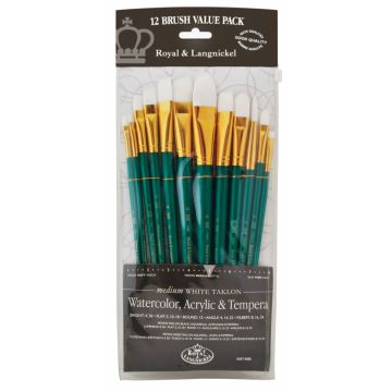 Royal & Langnickel Medium White Taklon Brushes - Pk 12