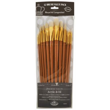 Royal & Langnickel Hard Bone Taklon Brushes - Pk 12