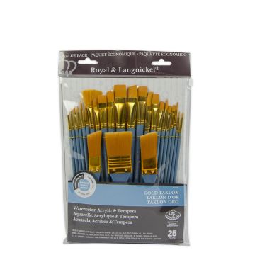 Royal & Langnickel Medium Soft Gold Taklon Brushes - Pk 25