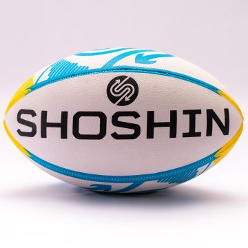 SHOSHIN Training Rugby Ball - White/Yellow/Blue - 3