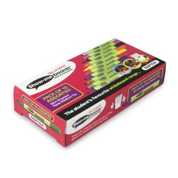 Show-me Medium Tip Kids's Drywipe Whiteboard Pens - Assorted - Pack of 10