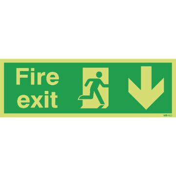 Fire Exit Niteglo Sign Down 150 x 450mm PVC