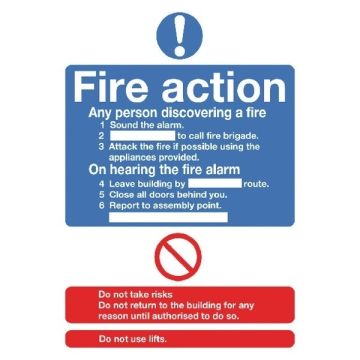 Fire Action Sign A5 S/A