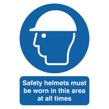 Saftey Helmets Must Be Worn In Area At All Times A4 PVC