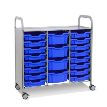 Treble Silver Trolley 16 Shallow & 4 Deep Trays- Royal Blue