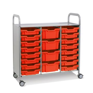 Treble Silver Trolley 16 Shallow & 4 Deep Trays- Flame Red
