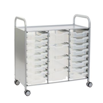 Treble Silver Trolley 16 Shallow & 4 Deep Trays- Clear