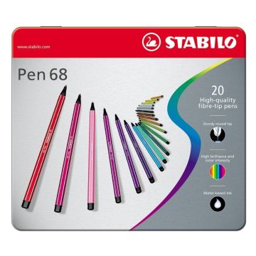 Stabilo Pen 68 - Fibre Tip Pens In Tin Assorted - Pack of 20
