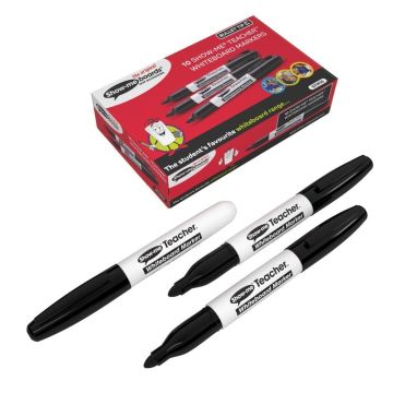 Show-me Teacher Drywipe Whiteboard Markers Black - Pack of 10