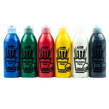 Washable Paint Assorted Std Colours 300ml Bottles - Pack of 6