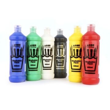 Washable Paint Assorted Std Colour 600ml Bottles - Pack of 6