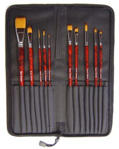 Acrylic Painting Brushes In Zip Case - Pack of 10
