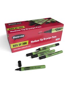 Show-me Medium Tip Drywipe Pen - Black - Pack of 200