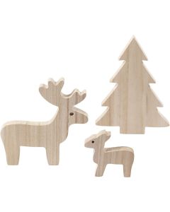 Deer and Christmas Tree Wooden Figures