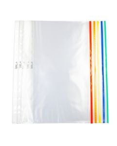 A4 Coloured Edged Plastic Punched Pockets - Pack of 25