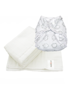 Size 1 Cover - Woodland with 6pk White Muslin Prefolds Size 1