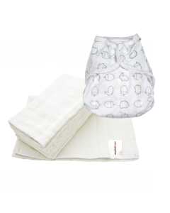 Size 2 Cover - Woodland with 6pk White Muslin Prefolds Size 2
