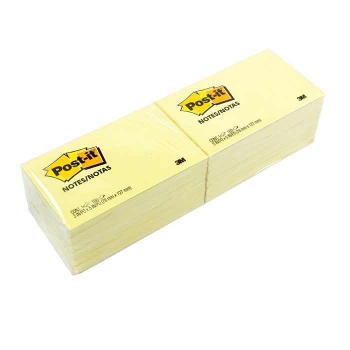 Post-It Notes 76 x 127mm - Yellow - Pack of 12