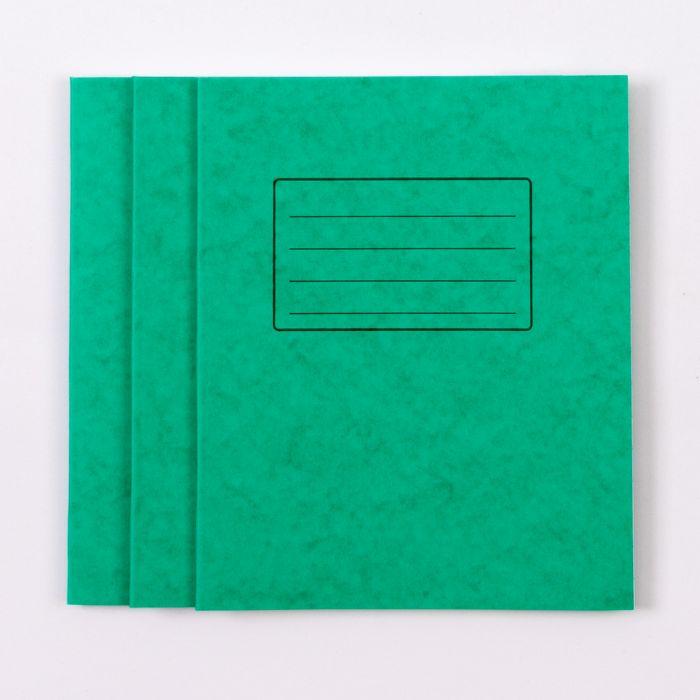 8"x 6.5" Exercise Book 32P- Plain/8mm Ruled- Green- Pk 100