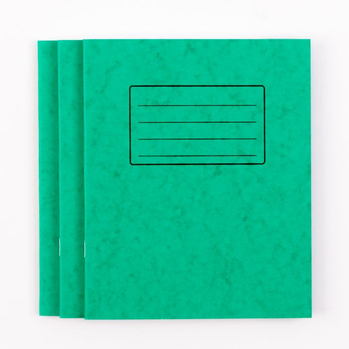 8" x 6.5" Exercise Book 80P- 8mm Ruled/Margin- Green- PK 100