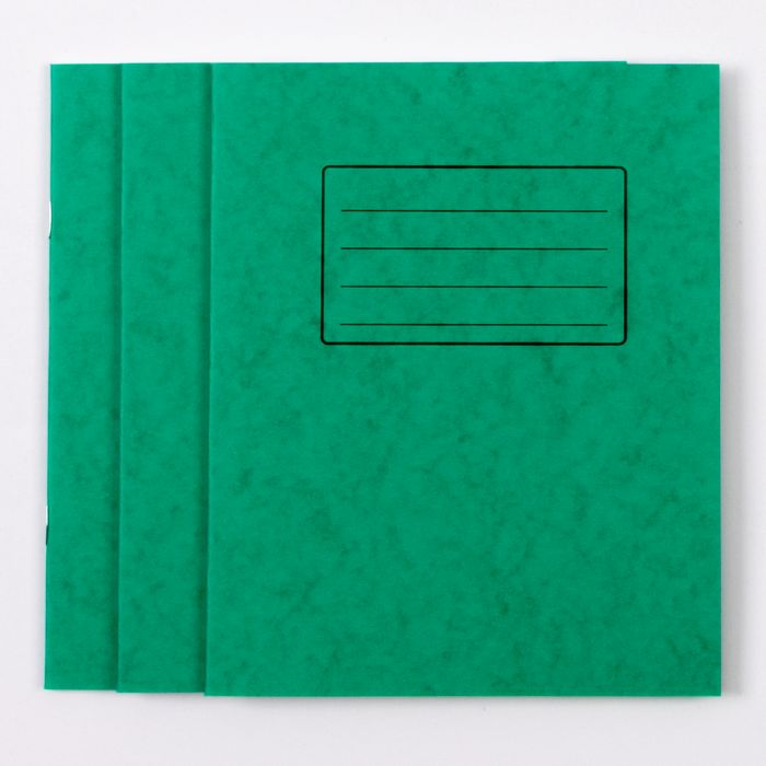 8" x 6.5" Exercise Book 64- 8mm Ruled/Margin- Green- Pk 100