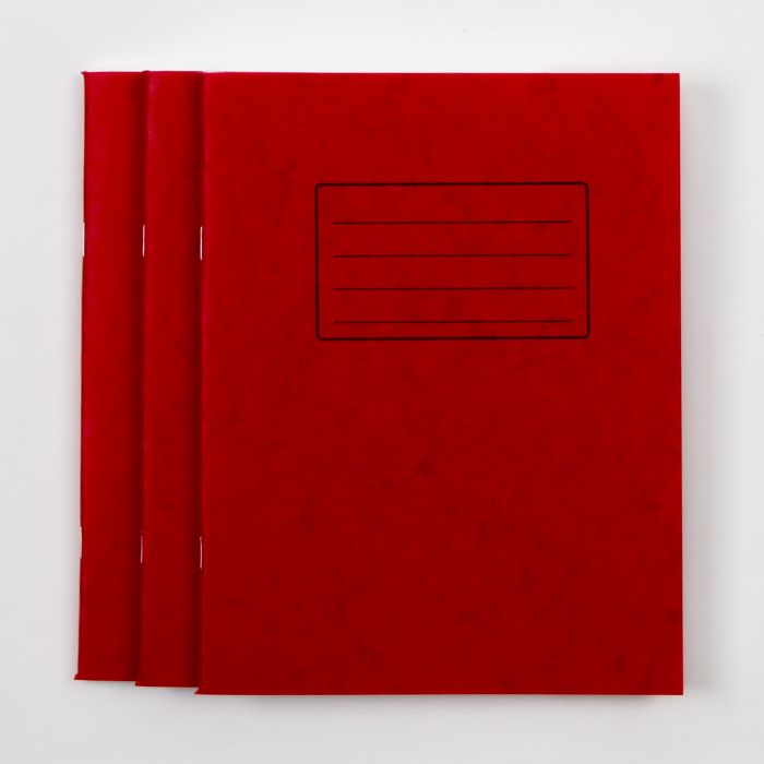 9"x7" Exercise Book 120 Page- 8mm Ruled/Margin- Red- Pk 50