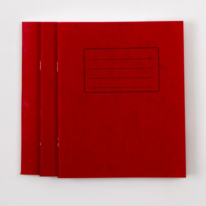8" x 6.5" Exercise Book 64P- 8mm Ruled/Margin- Red - Pk 100