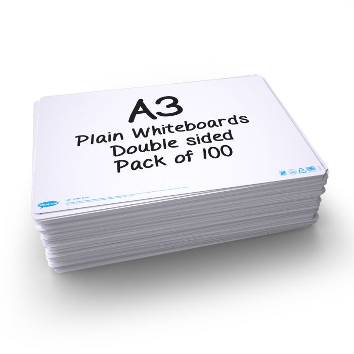 Show-me A3 Plain/Plain Drywipe Boards Pack of 100
