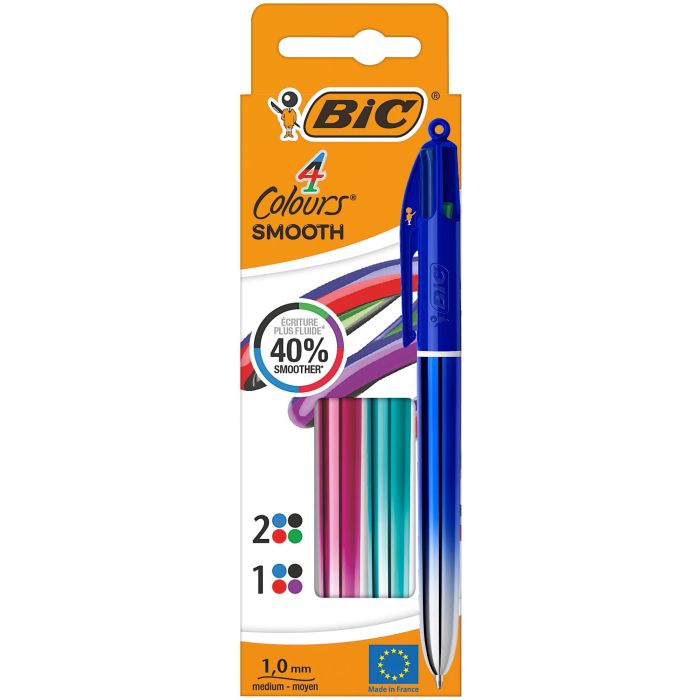 BIC 4 Colour Smooth Pen - Assorted - Pack of 3