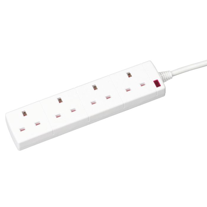 White Four-Way Extension Lead - 2m