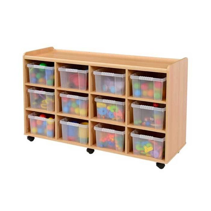 Solid Beech 12 Deep Clear Tray Storage Unit
