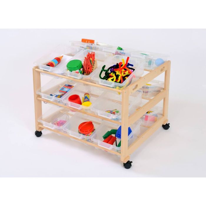 Solid Beech 18 Double Clear Trays Tidy Trolley