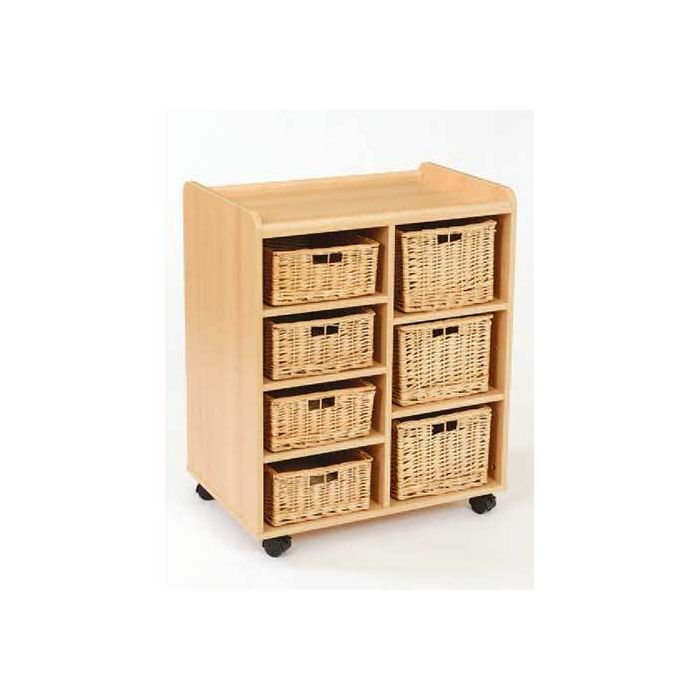 Willow Basket Wooden Storage 4 Shallow & 3 Deep Willow Baskets 84 x 69.5 x 46cm